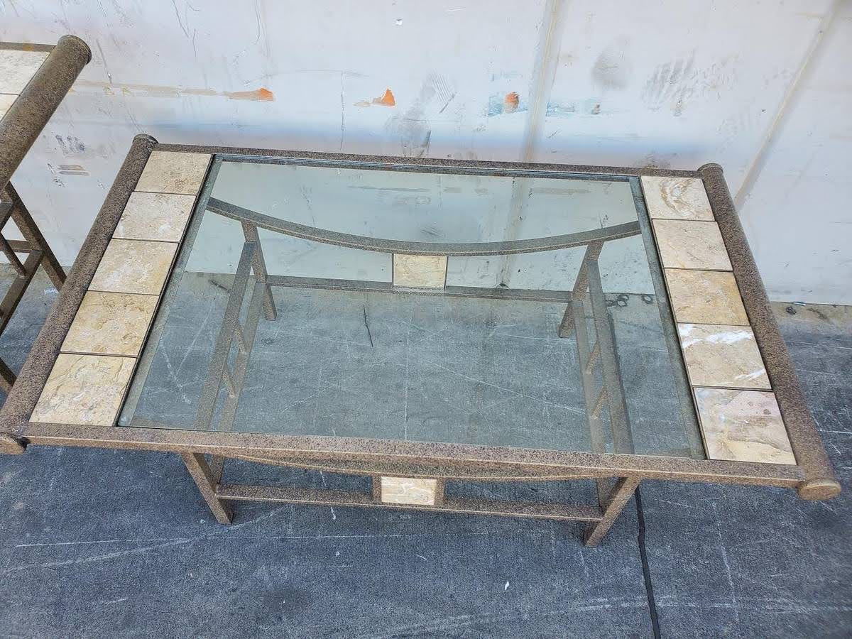 Glass top vintage console and coffee table set