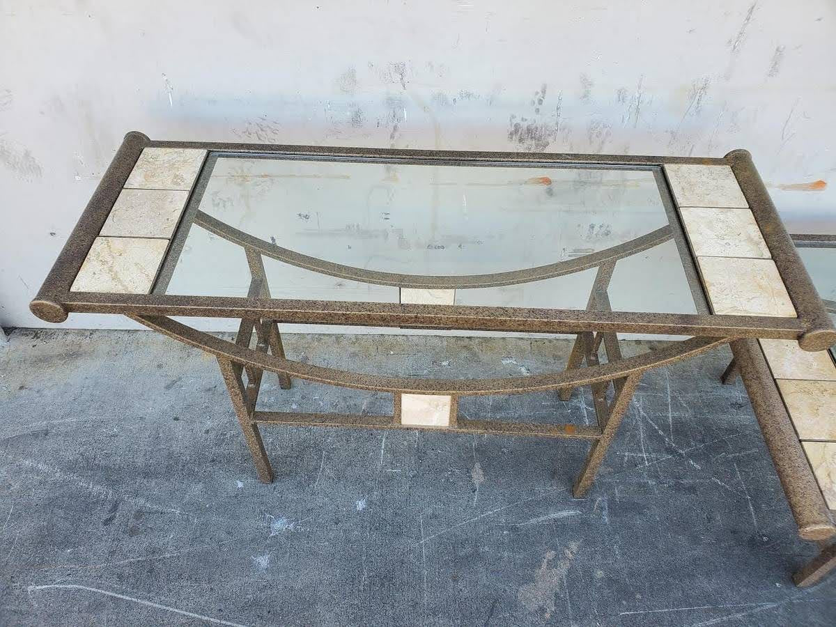 Glass top vintage console and coffee table set