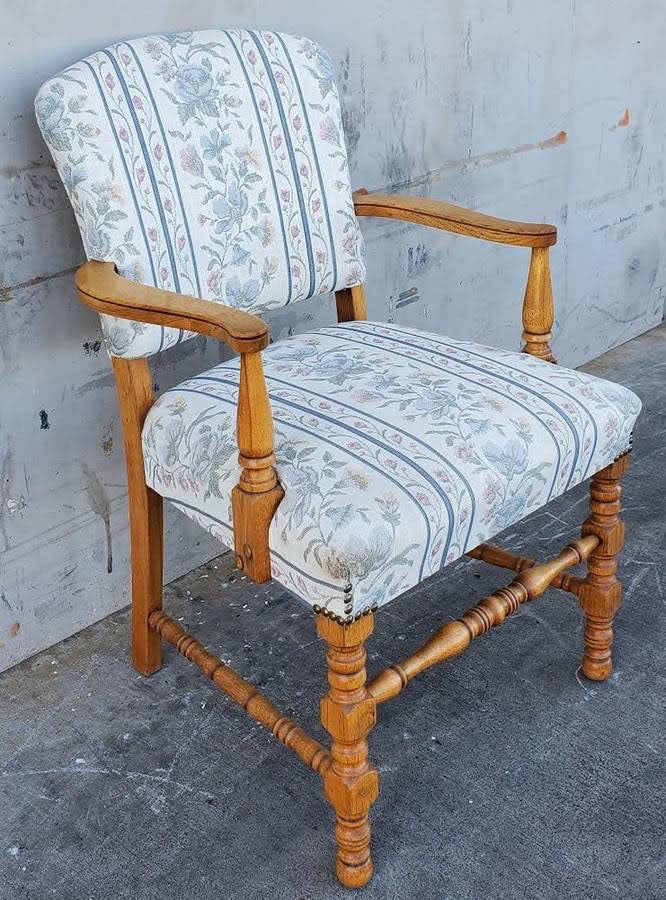 Antique/vintage armchair white floral cushion