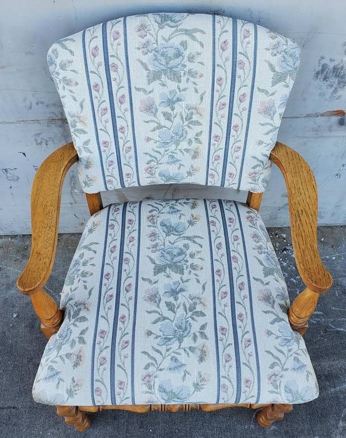 Antique/vintage armchair white floral cushion