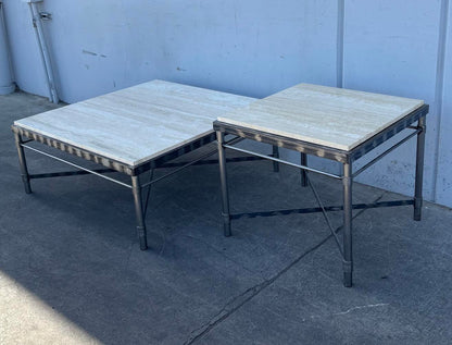 Matching Stone Top Wrought Iron Leg Side Tables Coffee Table