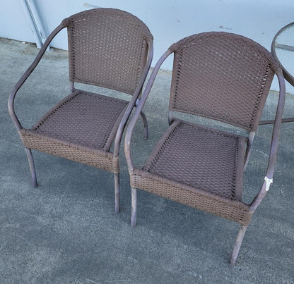 Patio set round table with 2 chairs wicker/rattan/cane