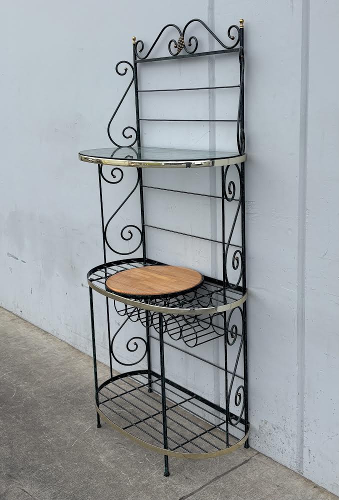 Vintage French Bakers Rack 3-Tier Iron and Brass