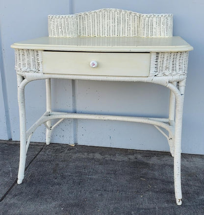 white wicker desk with chair