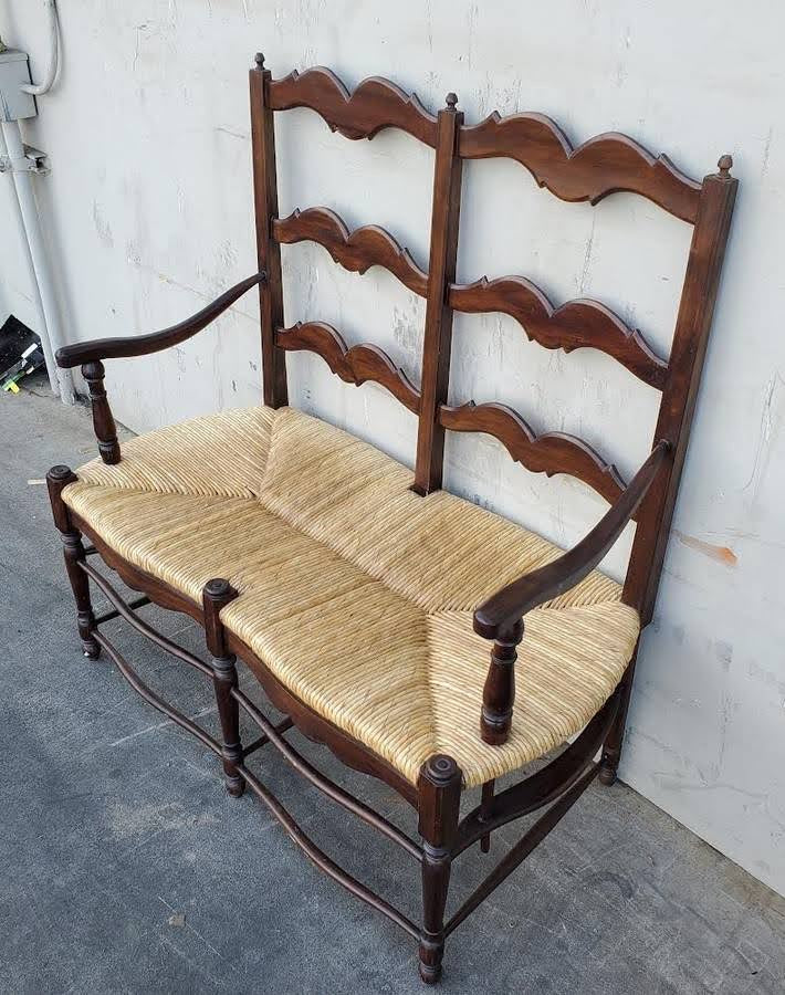 Wicker seat outdoor/patio bench dark wood
