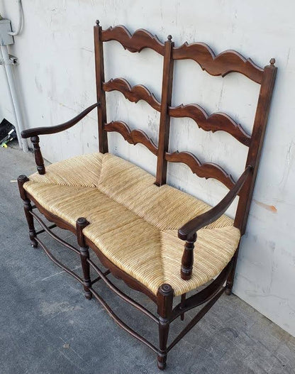 Wicker seat outdoor/patio bench dark wood