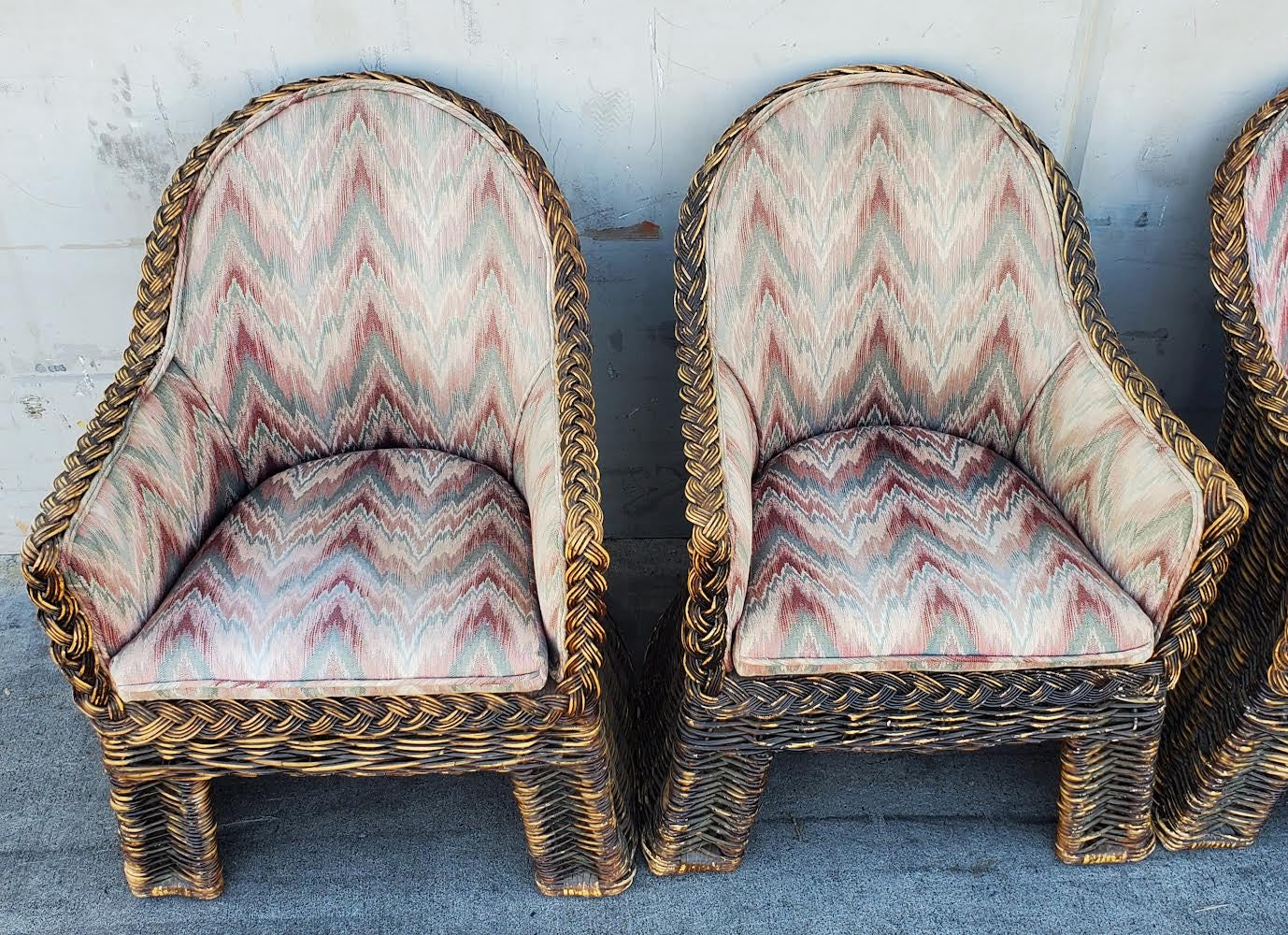 Wicker/rattan lounge armchairs (4)