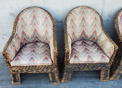 Wicker/rattan lounge armchairs (4)