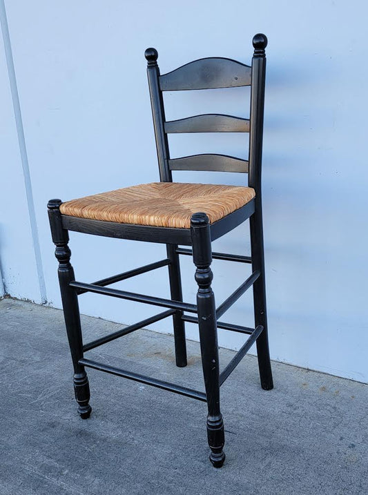 Pottery barn ladder back wicker/rush seat bar/ counter stool/ chair black