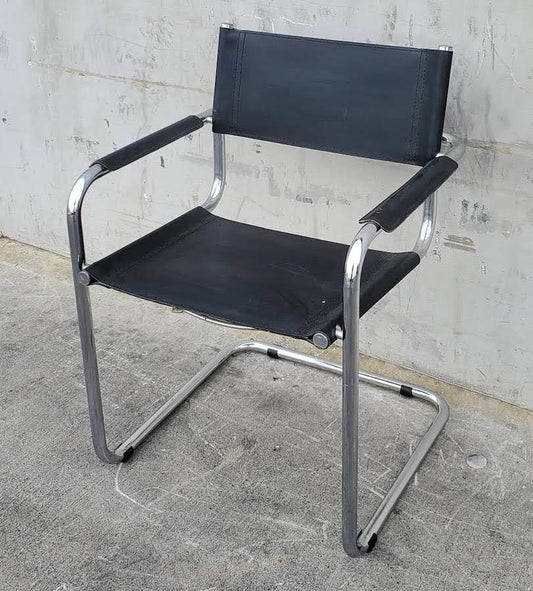 Italian metal and leather office/dining armchair