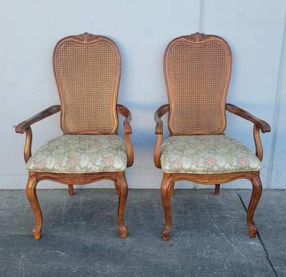 Wicker/cane high back armchairs (2) floral cushion vintage