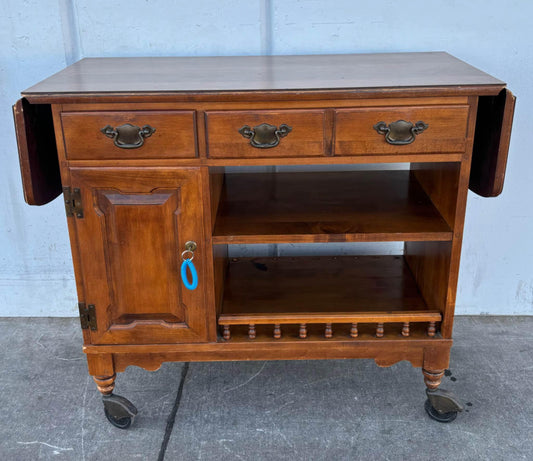 Dark Wood Kitchen Buffet Cabinet on Wheels