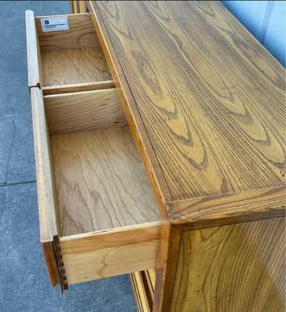 Vintage Cane & Oak Dresser with side Table