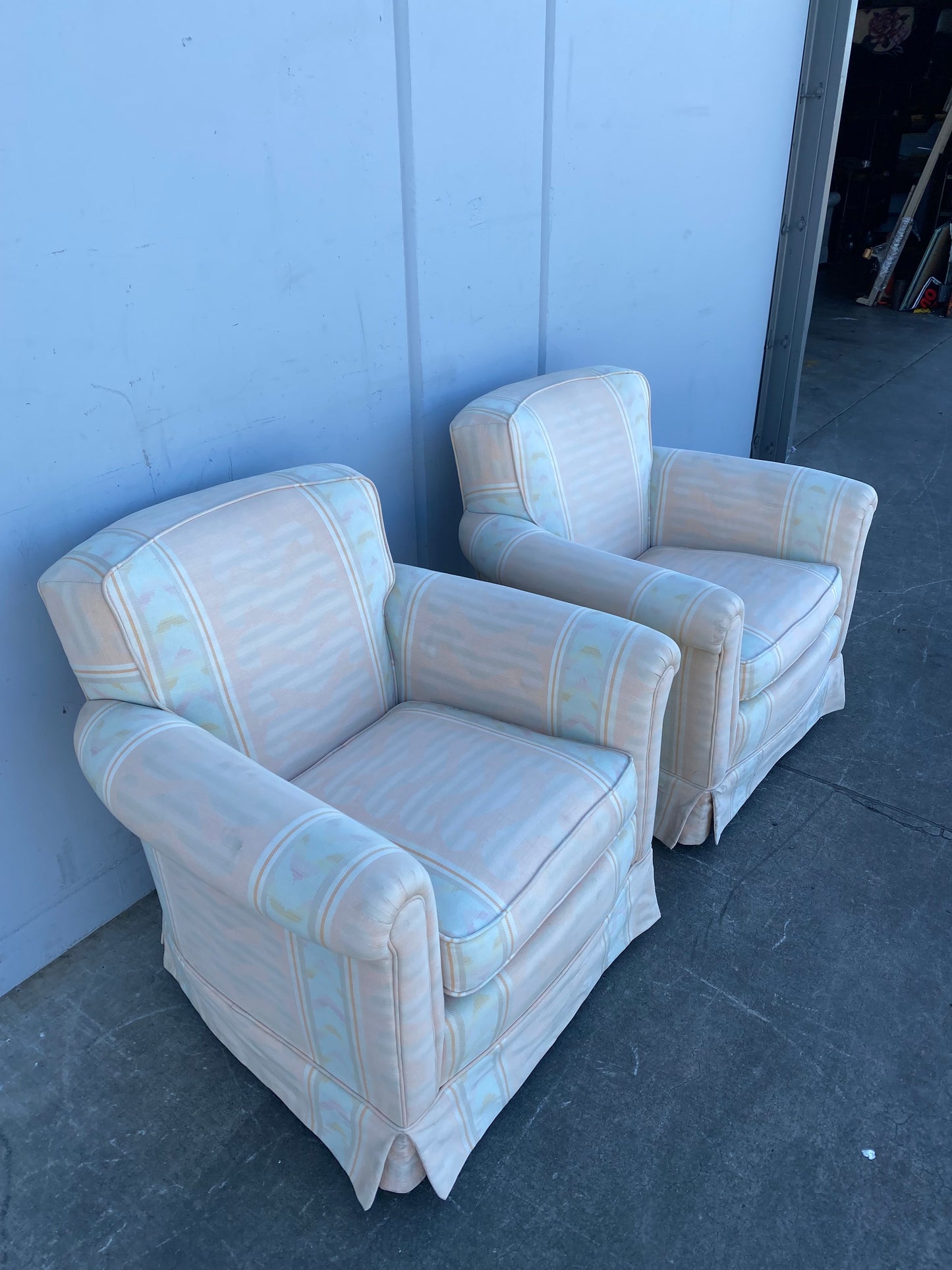 Armchairs set (2) pink/cream blue