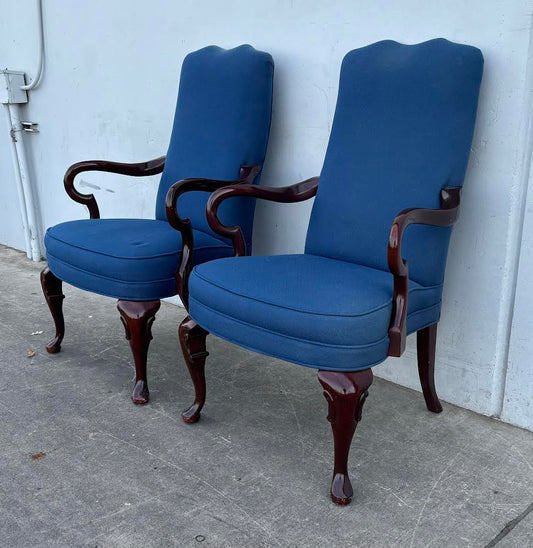 2 Navy Upholstered Gooseneck Armchairs