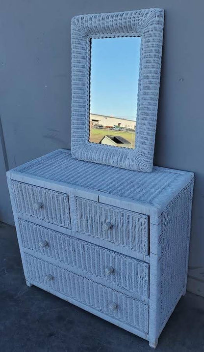 White wicker dresser with mirror
