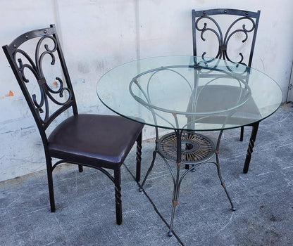 Bernards Tuscan scroll back chocolate brown 2 dining side chairs black metal