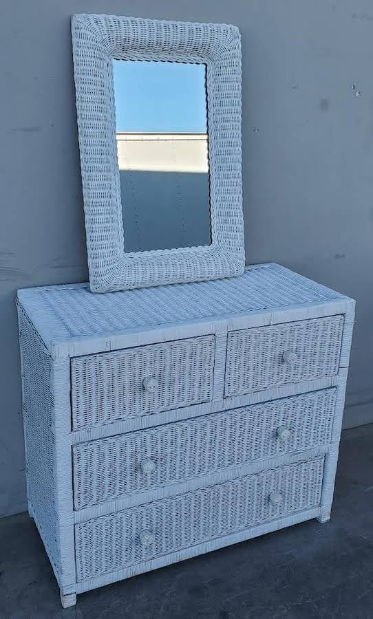 White wicker dresser with mirror