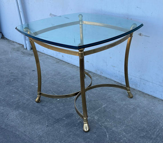 Antique 20th Century Brass Gold Glass Top Table End Table Coffee Table