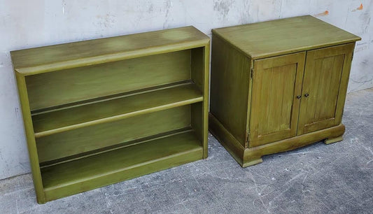 Green end/side table/cabinet and bookcase set