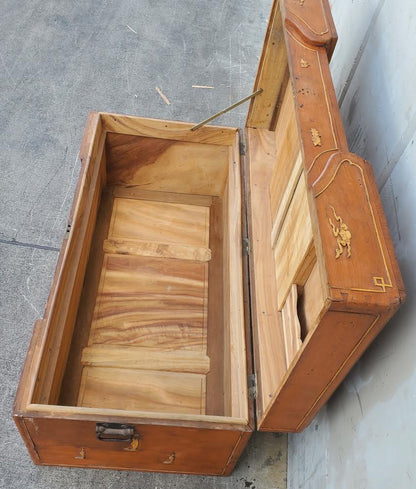 Asian style chest/trunk light wood carved camphor seaman’s antique/vintage