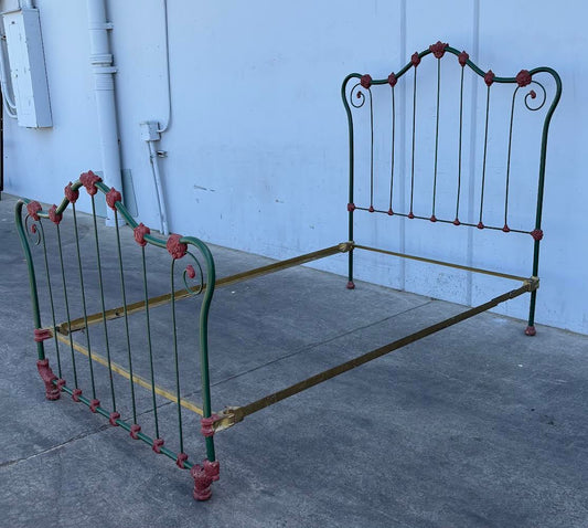 Vintage Victorian Iron Bed Painted Green Full Size