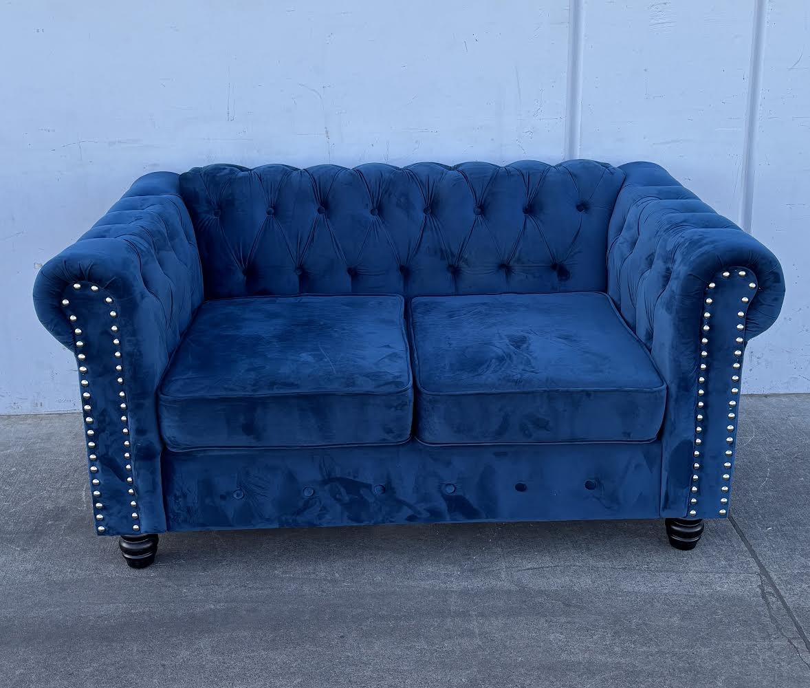 Velvet Blue Tufted Couch Sofa Loveseat
