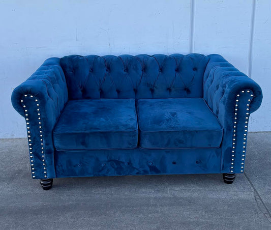 Velvet Blue Tufted Couch Sofa Loveseat