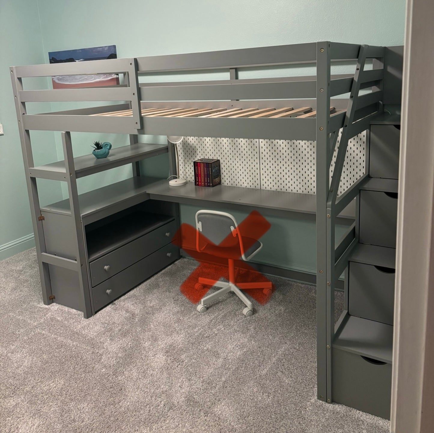 Nestfair twin wood loft bed frame storage with desk (no chair)