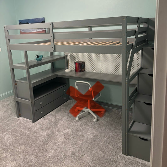 Nestfair twin wood loft bed frame storage with desk (no chair)