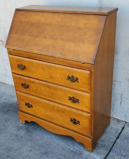 Secretary desk slant front drop chippendale style vintage maple