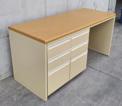 Pedestal tan office desk light wood top