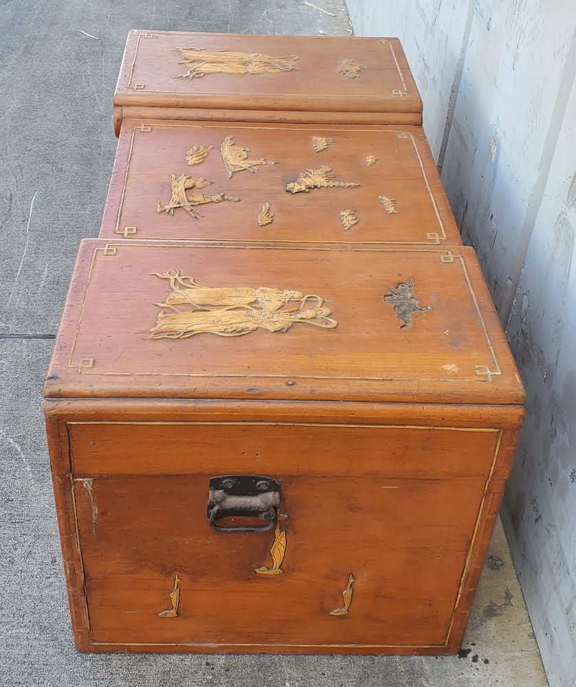 Asian style chest/trunk light wood carved camphor seaman’s antique/vintage
