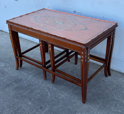 Mid-Century English Regency Adam Style Mahogany Hand Painted Nesting Coffee/end Tables 3