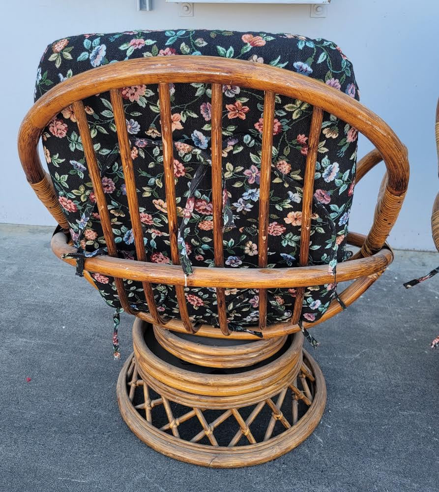 Bamboo wicker/rattan/cane black floral armchairs (2) set swivel/rocking