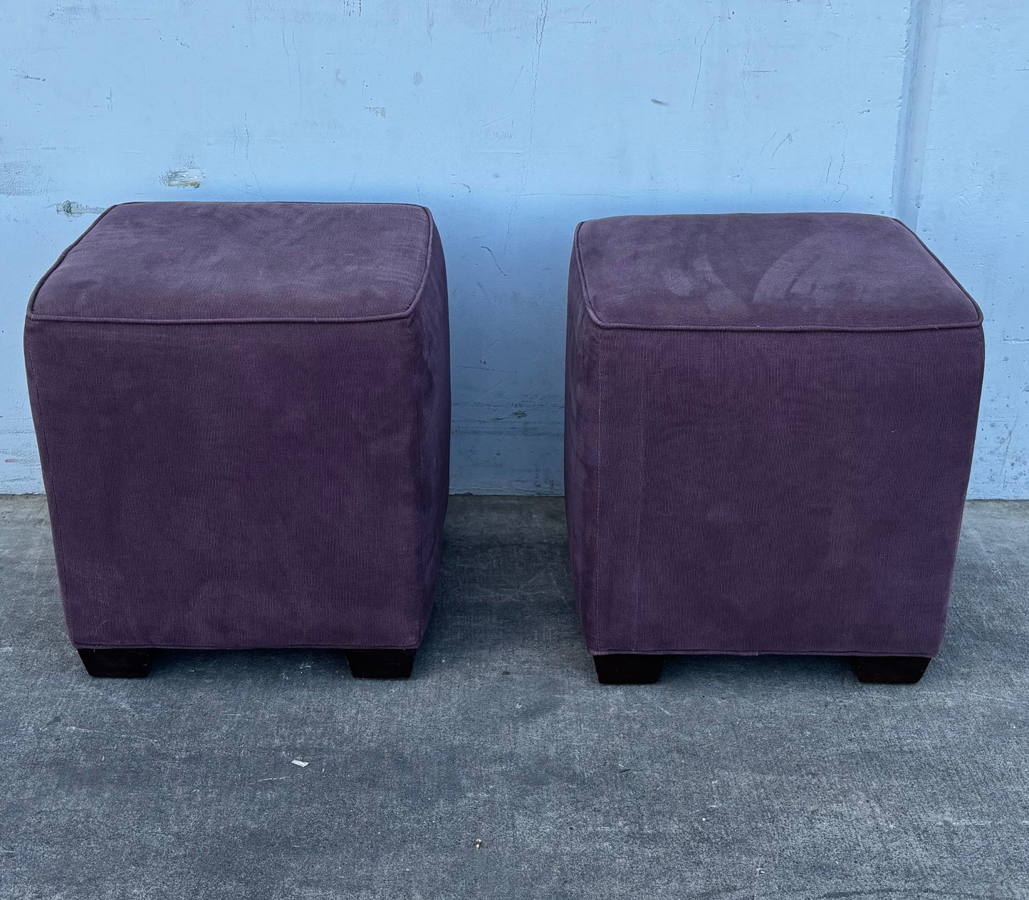 Crate and barrel purple ottomans/ footrests (2)