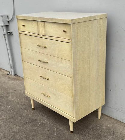 Tall MCM Bassett Dresser, Vintage Midcentury modern Highboy chest of drawers