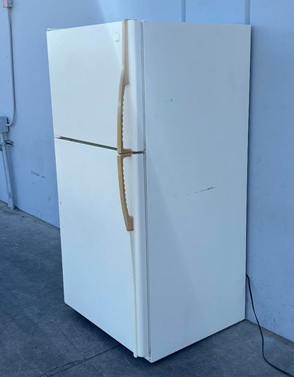 Maytag Plus White refrigerator With Gold Handles
