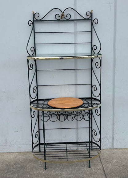 Vintage French Bakers Rack 3-Tier Iron and Brass