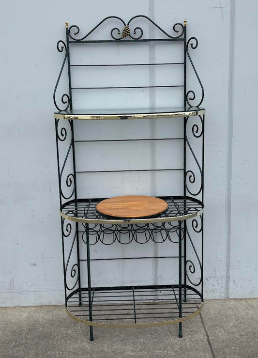 Vintage French Bakers Rack 3-Tier Iron and Brass