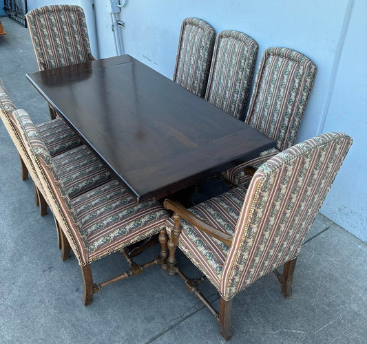 Dining table dark wood with drop sides and 8 chair set