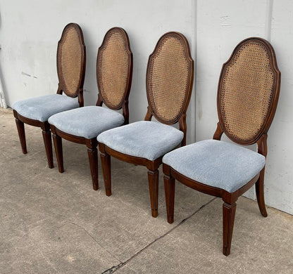 4 Matching Drexel Heritage Walnut & Cane French Provincial Louis XVI Dining Side Chairs Blue