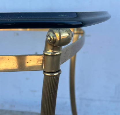 Antique 20th Century Brass Gold Glass Top Table End Table Coffee Table
