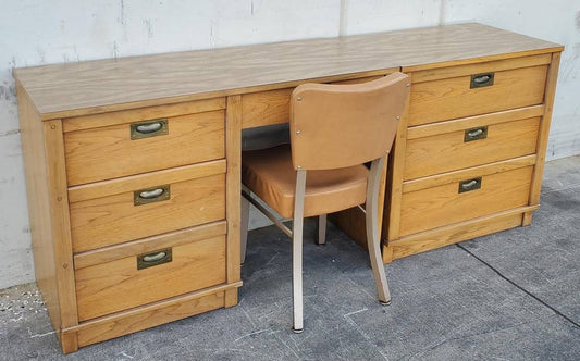 MCM campaign style Office desk 2 pcs. light wood with chair