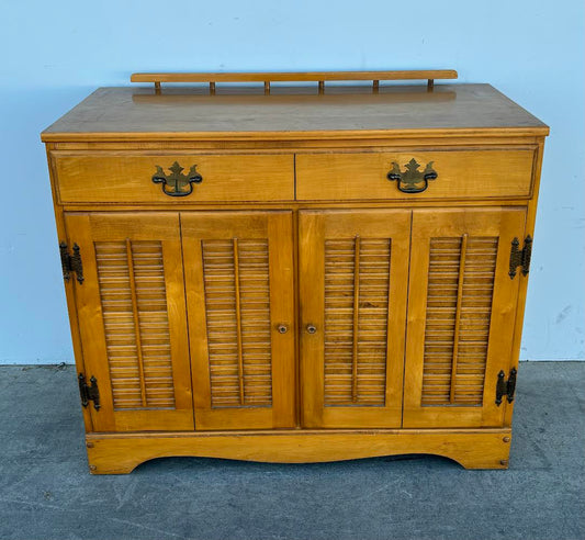 Priscilla Mid Century Vintage Nutmeg Maple Cabinet Louvered Shutter Doors