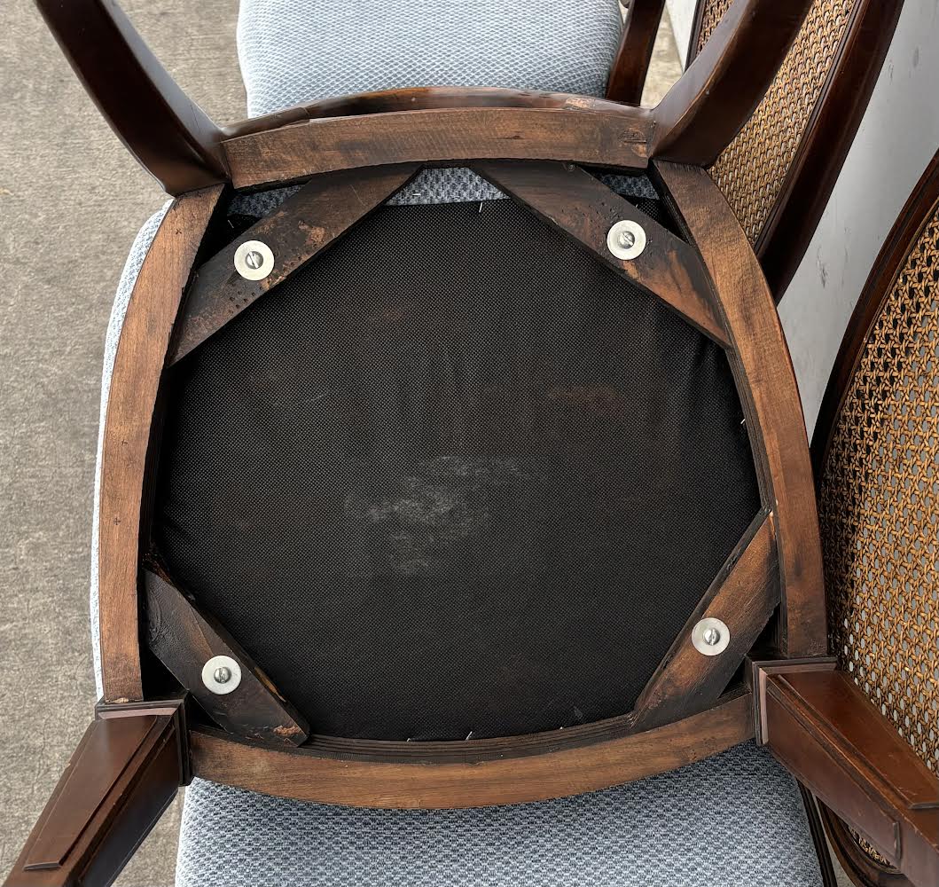 4 Matching Drexel Heritage Walnut & Cane French Provincial Louis XVI Dining Side Chairs Blue