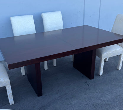 Dining set dark wood table with 6 white floral chairs and leaf