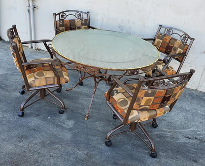 patio set round table with 4 chairs on wheels