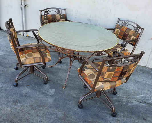 patio set round table with 4 chairs on wheels