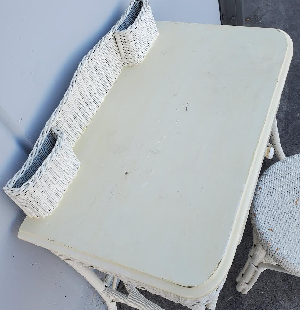 white wicker desk with chair
